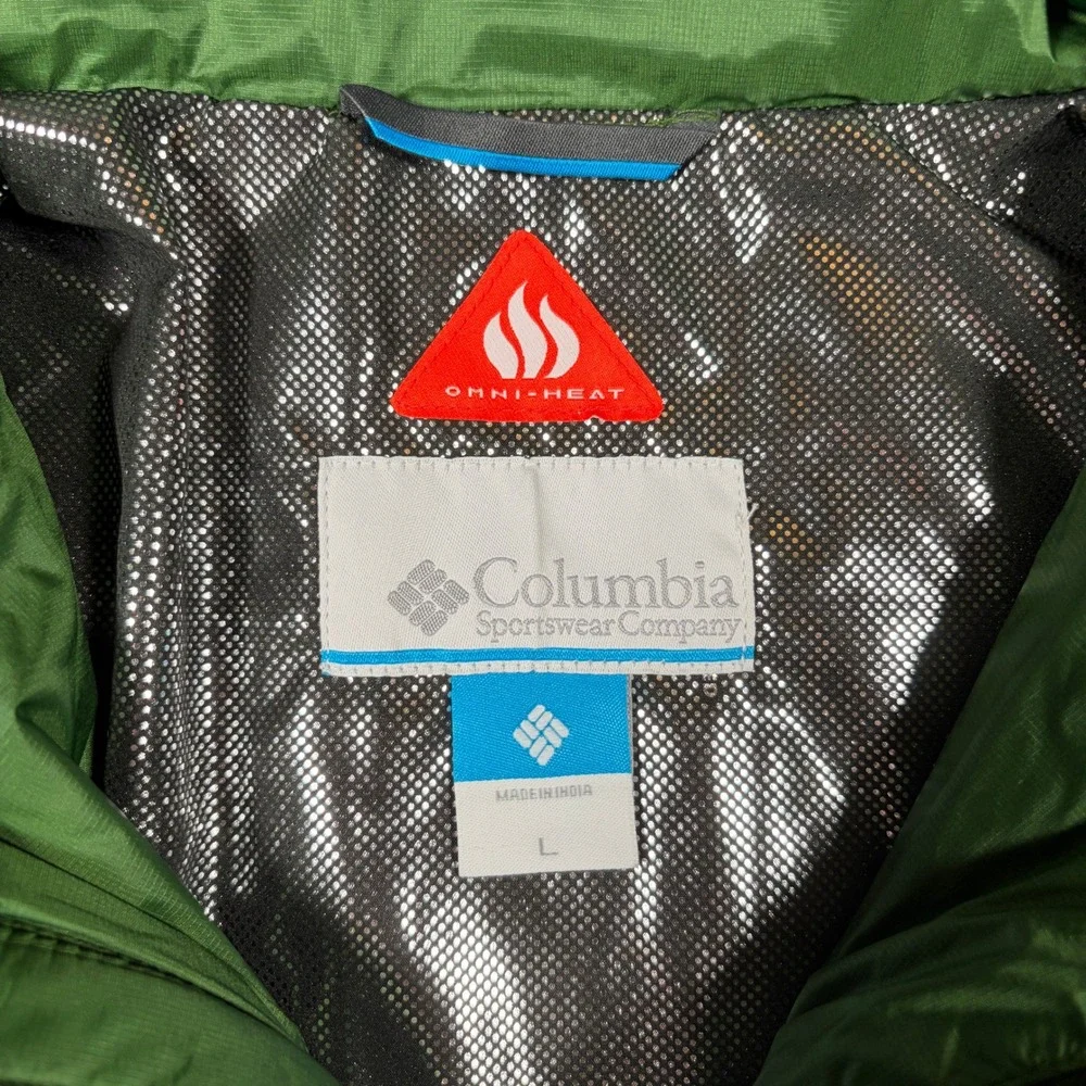 Columbia Puffer Jacket Men's Large Green Omni-Heat Insulated Full Zip 1626061